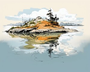 A digitally created island amidst a body of water. (Generative AI)