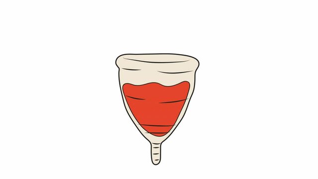Menstrual cup with hearts , Girl hygiene producer. 4K video footage, alpha channel transparency for web design	