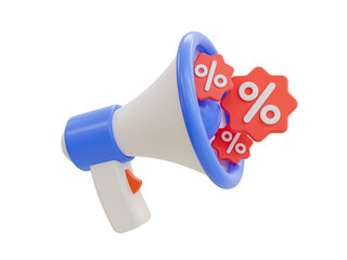 3d minimal online shopping concept. big sale. best offer. special discount. megaphone with discount tags. 3d illustration.