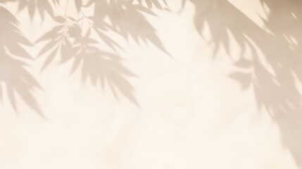 beautiful beige luxury smooth stucco wall texture, soft foliage light of tropical leaf shadow 