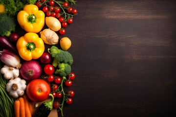 fresh view vegetable dark table food ingredient vegetarian healthy cooking background. Generative AI.