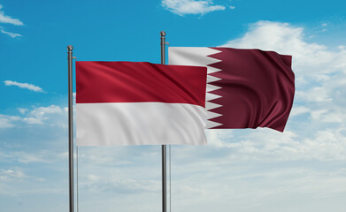Qatar and Indonesia and Bali island flag