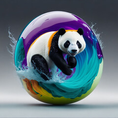 Leonardo Diffusion The swoosh of colors and  Giant panda Liquid. Ai generative