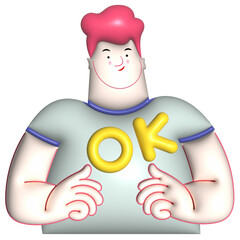 I am OK cartoon man gesture 3d