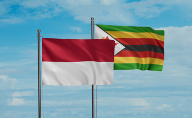 Fototapeta na wymiar Zimbabwe and Indonesia and Bali island flag