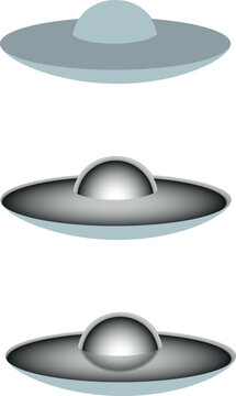 Three simplified models of a metallic, chromed flying disk. Ideal for Sci-Fi compositions. Vector Illustration