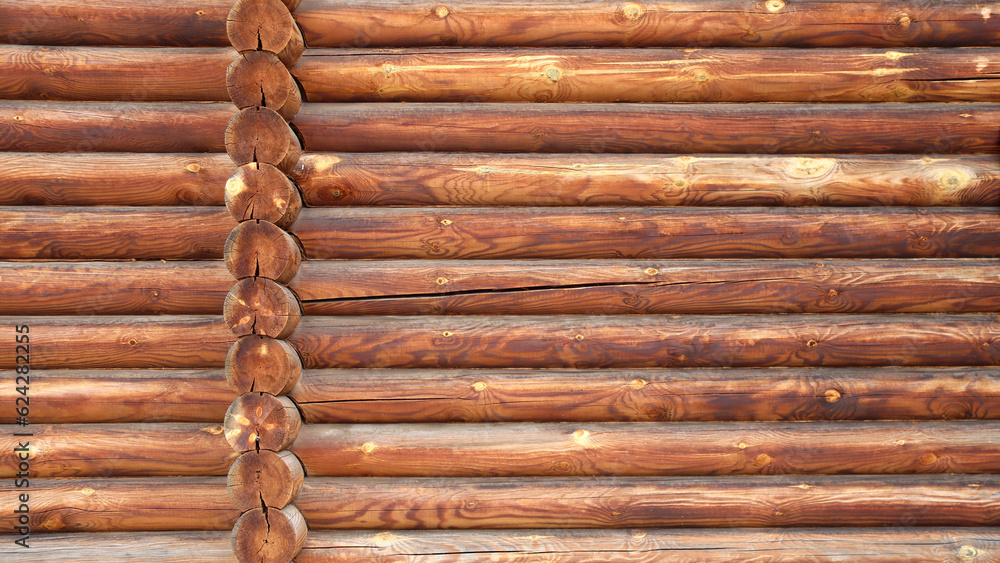 Wall mural wooden log wall. brown wood log wall texture, natural background