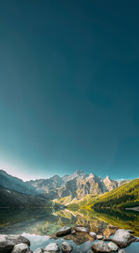 Fototapeta Tatra National Park, Poland. Famous Mountains Lake Morskie Oko Or Sea Eye Lake In Summer Morning. Five Lakes Valley. Beautiful Scenic View. European Nature. UNESCO's World Network of Biosphere