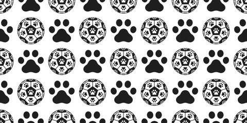 football dog paw seamless pattern footprint soccer ball sport cartoon cat kitten puppy vector scarf isolated repeat wallpaper tile background illustration doodle design