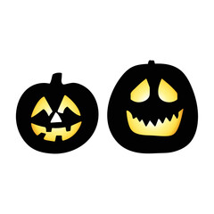 Couple of halloween pumpkins silhouette illustration, jack o lanterns, holiday selebration, scary light
