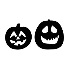 Couple of halloween pumpkins silhouette illustration, jack o lanterns, holiday selebration