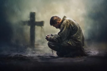 Foto op Plexiglas Christian man praying in front of the cross © Faith Stock