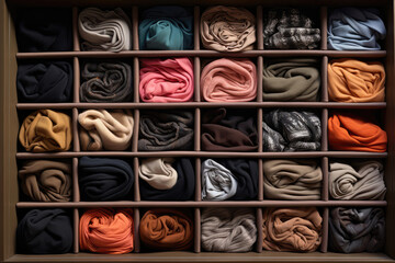 Drawer Filled With Neatly Folded Pairs Of Leggings. Generative AI