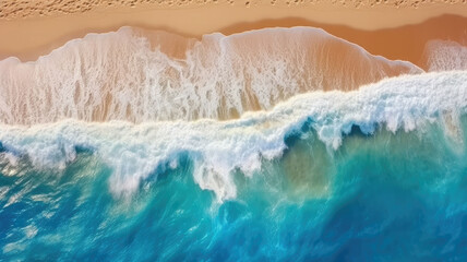 ocean wave on coastal zone, white sand, deep blue water,genearative ai