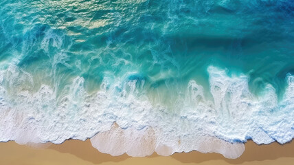 ocean wave on coastal zone, white sand, deep blue water,genearative ai