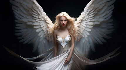 Beautiful blonde woman angel with wings