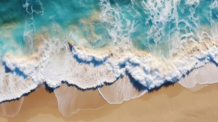 Obraz premium ocean wave on coastal zone, white sand, deep blue water generative ai