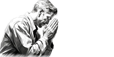 Fototapeta na wymiar Digital illustration of a man praying with hands clasped in prayer with copy space