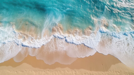 ocean wave on coastal zone, white sand, deep blue water
