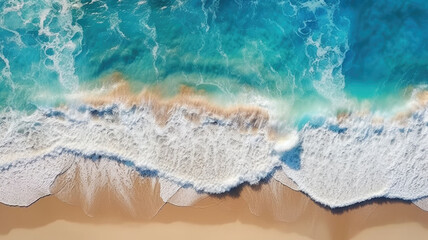 Obraz premium ocean wave on coastal zone, white sand, deep blue water