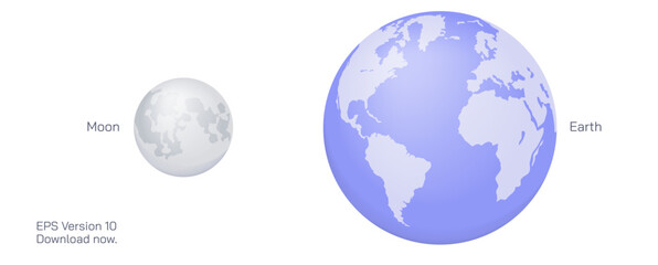 Earth and moon vector illustration. Earth icon and symbol. clipart graphics of planet and satellite. Space science graphic study material. Globe image. moon image.