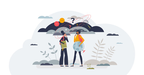 Student mental health and emotional stress from burnout tiny person concept, transparent background. Hard education process.