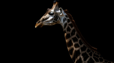 Giraffe on a black background, created with Generative AI technology.