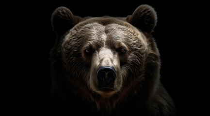 Obraz premium Brown bear on a black background, created with Generative AI technology.