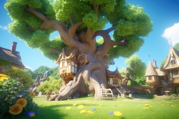 Fototapeta premium empty 3D cartoon background for kids and animation generative ai creation 