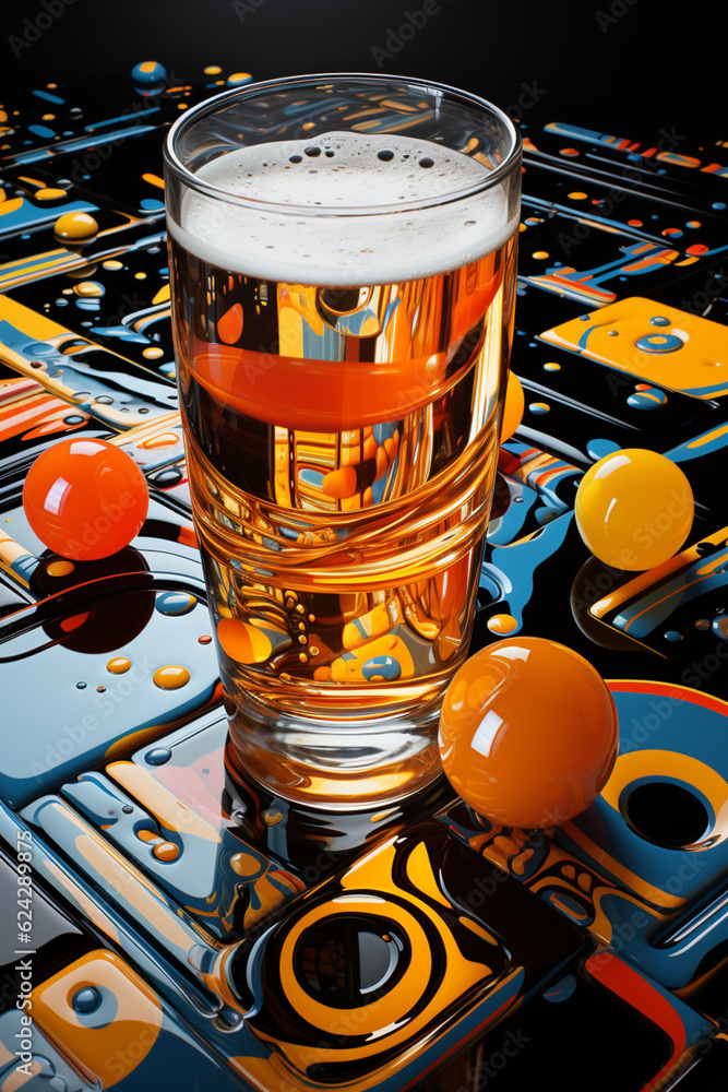 Aufkleber An abstract painting inspired by a beer cup, employing geometric shapes and patterns to convey a sense of depth and dimension. Generative AI technology.