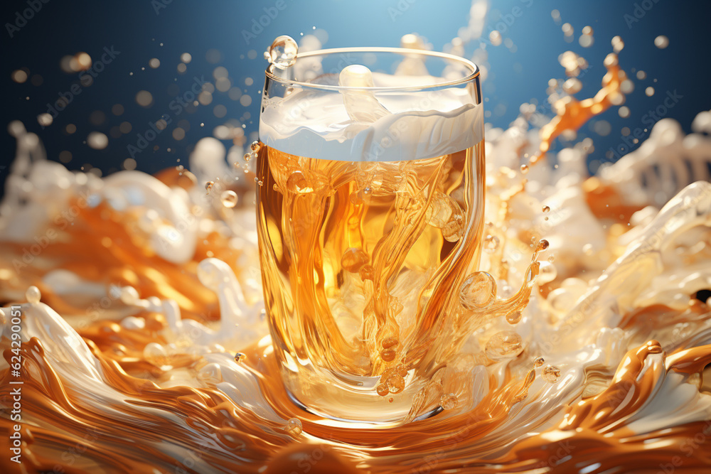 Poster  The image captures the frothy and bubbly nature of beer foam, using overlapping geometric shapes and gradients to convey its light and airy characteristics. Generative AI technology.