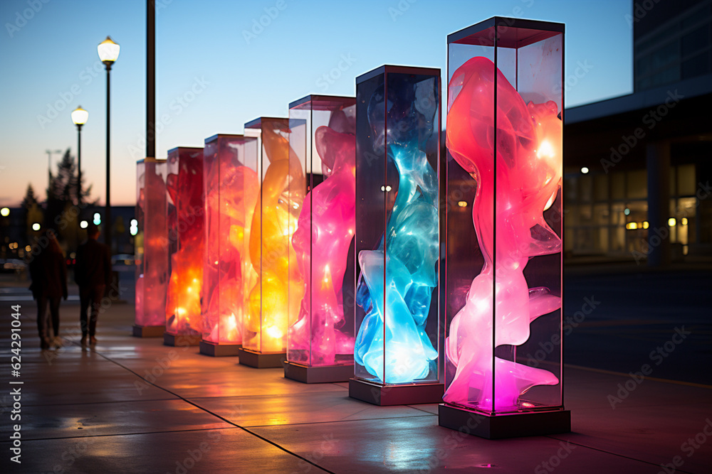 Fototapete A mixed media installation that combines a physical light pole with abstract projections and interactive elements. Generative AI.