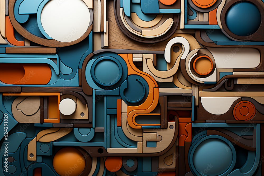 Fototapete an abstract painting depicting a wooden panel with intersecting lines and shapes. generative ai.