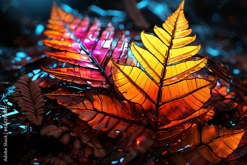 Aufkleber an abstract digital artwork featuring a stylized fern leaf composed of geometric shapes and lines. g