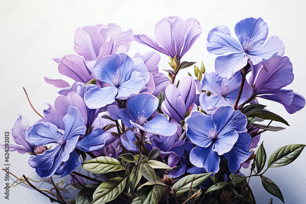 Poster a botanical illustration of periwinkle, highlighting the plant's distinct features such as the five-