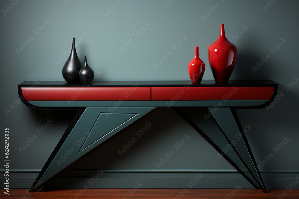 Aufkleber A sleek and minimalist console table featuring clean lines and geometric shapes.  Generative AI.
