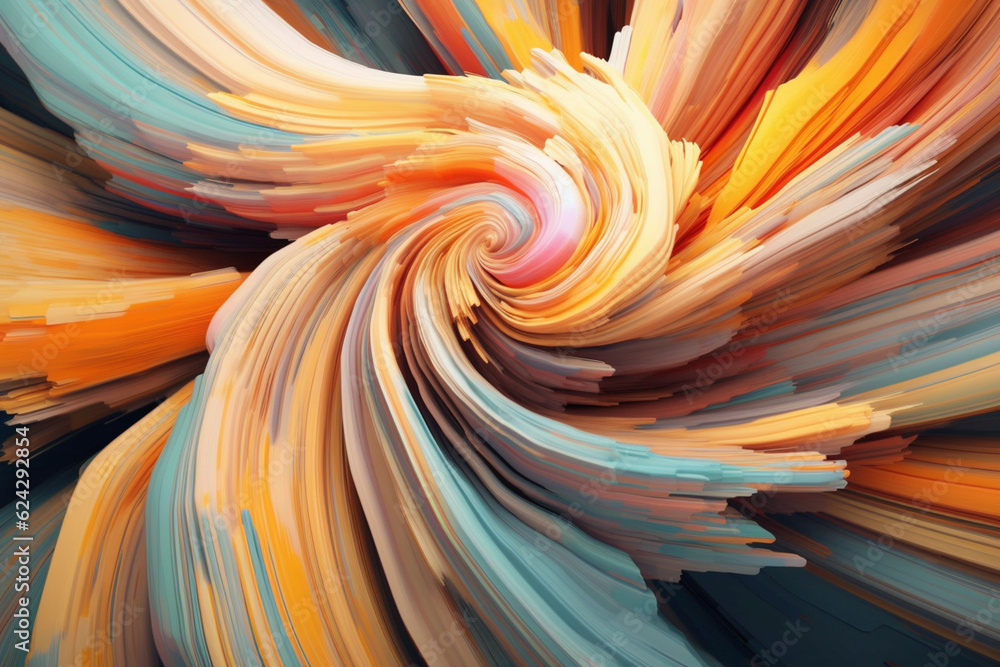 Poster a series of abstract digital paintings created using software and algorithms, exploring the intersec