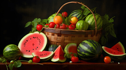 Fototapeta na wymiar Fresh watermelons and melons