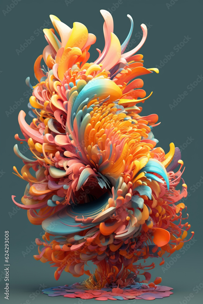 Poster rendering techniques, showcasing the artist's skill in creating virtual objects with intricate forms