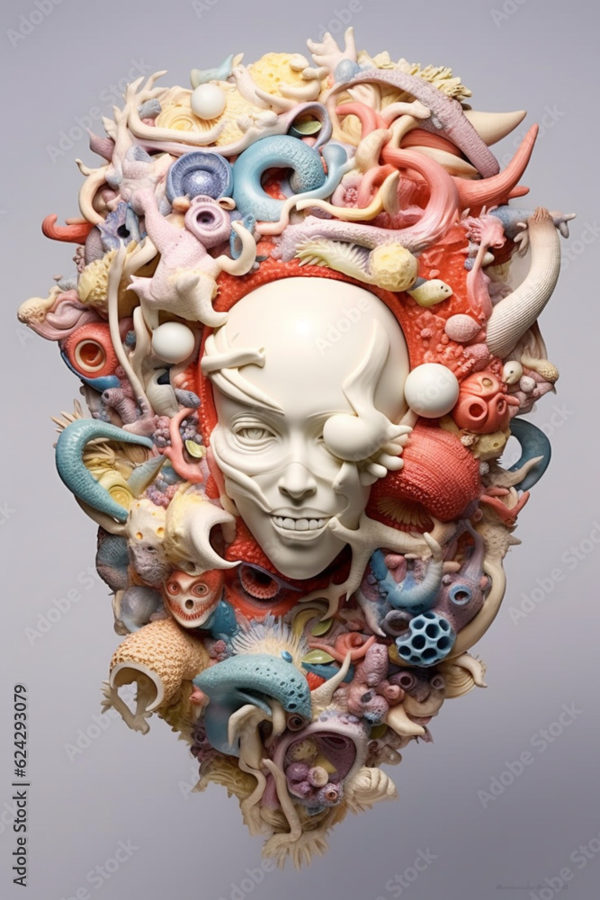 Poster a mixed media art ceramic artwork that combines clay with other materials such as glass, metal, or t
