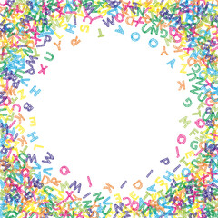 Obraz premium Letter confetti of Latin alphabet. Back to school background. Colorful sketch flying english words Exceptional back to school banner.