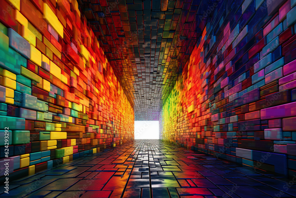 Wall mural a close-up shot of a tunnel entrance engulfed in a spectrum of colors, inviting viewers to step into