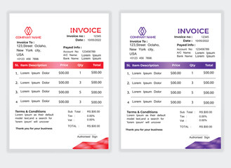 Fototapeta premium Business Minimal Corporate Invoice design template vector illustration bill form price . Creative template and stationery design payment agreement design template Cash Memo, Vector Quotation Design