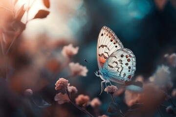 Wildlife background. Close-up on a butterfly. Generative AI.
