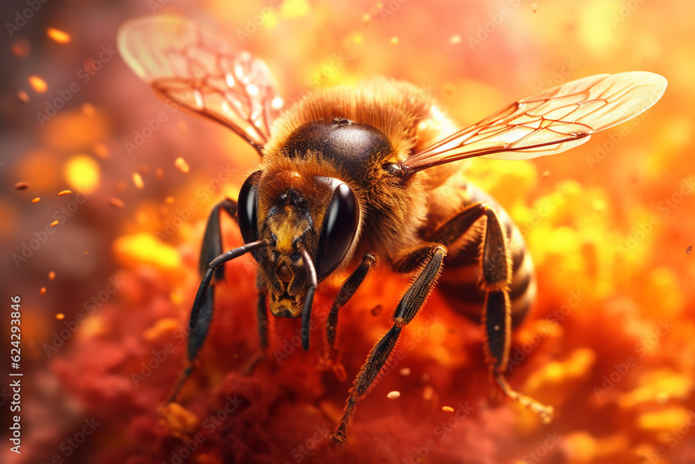 Wall mural a digital illustration of a bee engulfed in flames, symbolizing destruction, chaos, or revolution. g