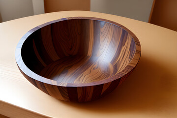 The wooden bowl with a good texture, Generative AI