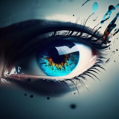 Close up of beautiful woman's eye with creative make-up. AI generated.