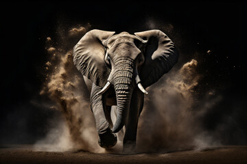 Fototapeta na wymiar Portrait of an elephant on a black background