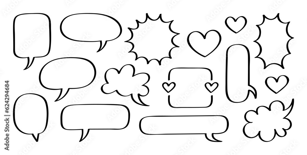 Poster super set different hand drawn element. collection of speech bubble or chat bubble. vector graphic d