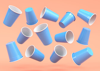 Set of pastic disposable party cup for juice, fresh, beer on orange